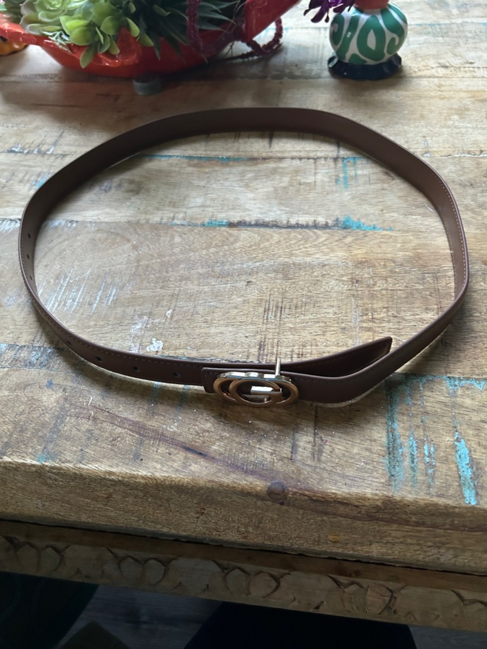 Tan Geniune Leather Women's Belt with Gold Buckle NWOT